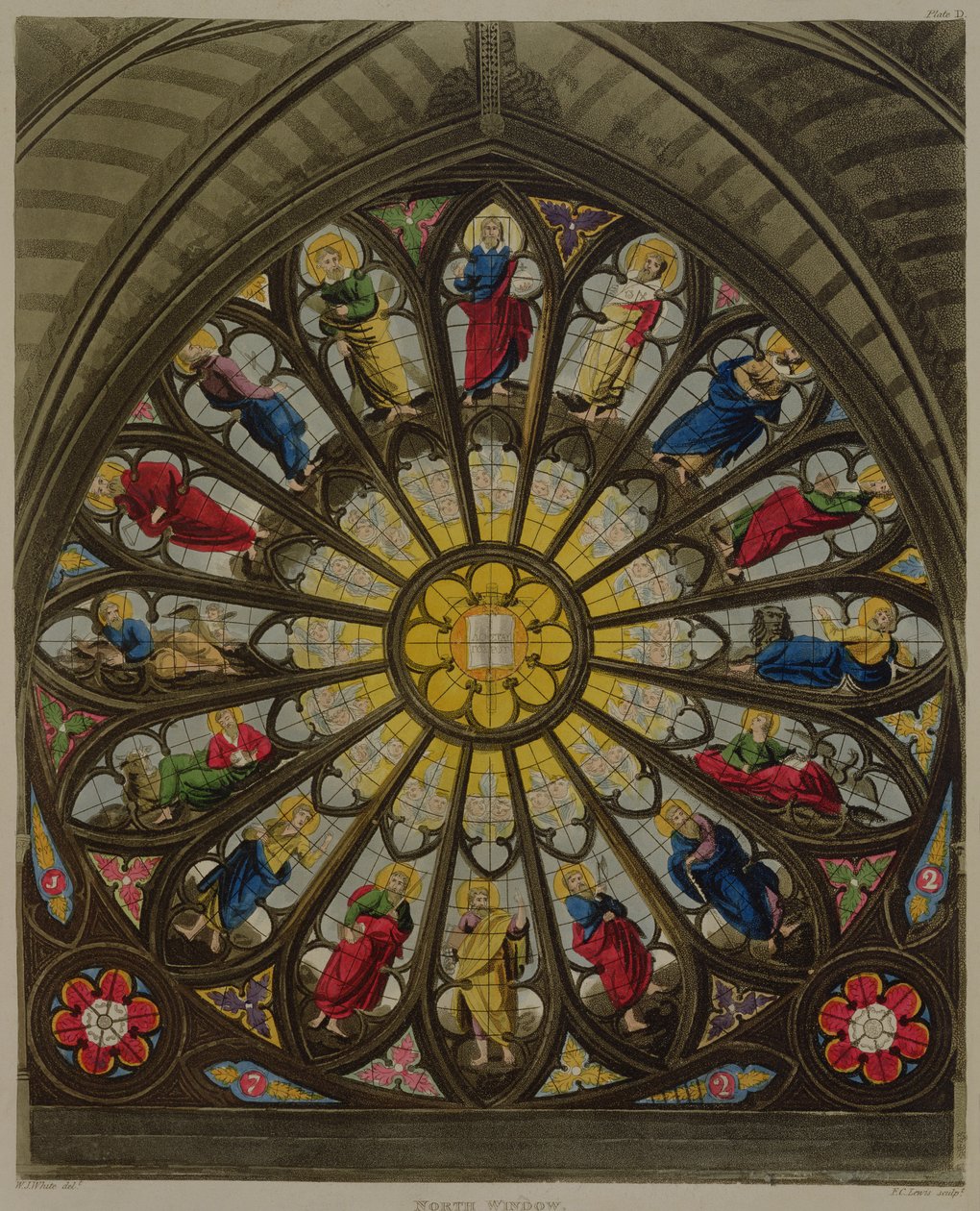 Severní okno, deska D z knihy "Westminsterské opatství", vyryl Frederick Christian Lewis (1779-1856), vydal Rudolph Ackermann (1764-1834) 1812 (akvatinta) od William Johnstone White
