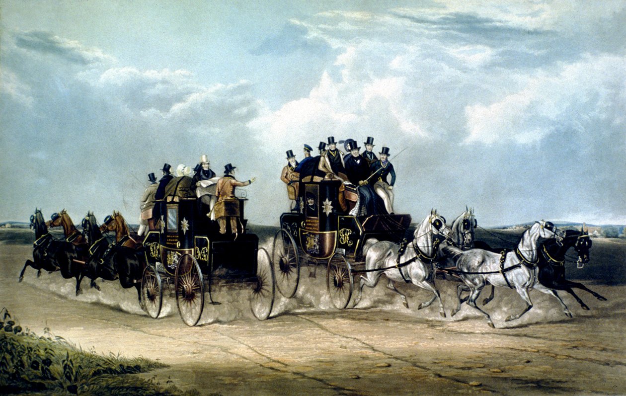 Brighton Day Mails procházející přes Hockward Common, vyrytý Charles Hunt od William Joseph (after) Shayer