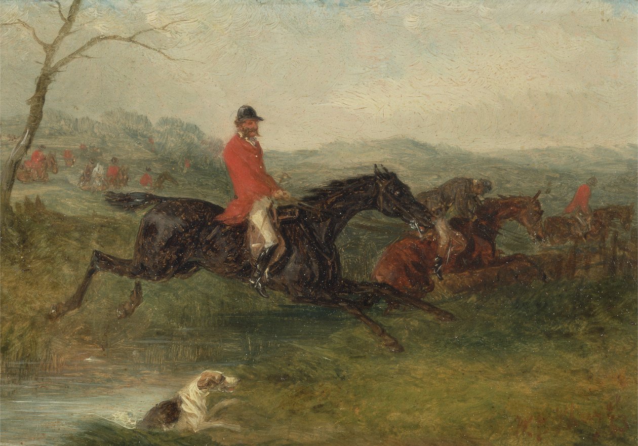 Foxhunting: Clearing a Brook (olej na mlýnské desce) od William Joseph Shayer