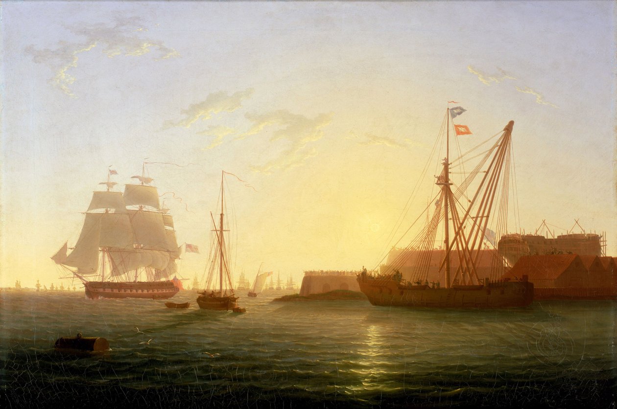 Příjezd lodi HMS Clyde do Sheernessu v Anglii ráno 30. května 1797 po útěku uprostřed noci před vzbouřenci z lodi Nore, vedenými Richardem Parkerem (1867-1897). od William Joy