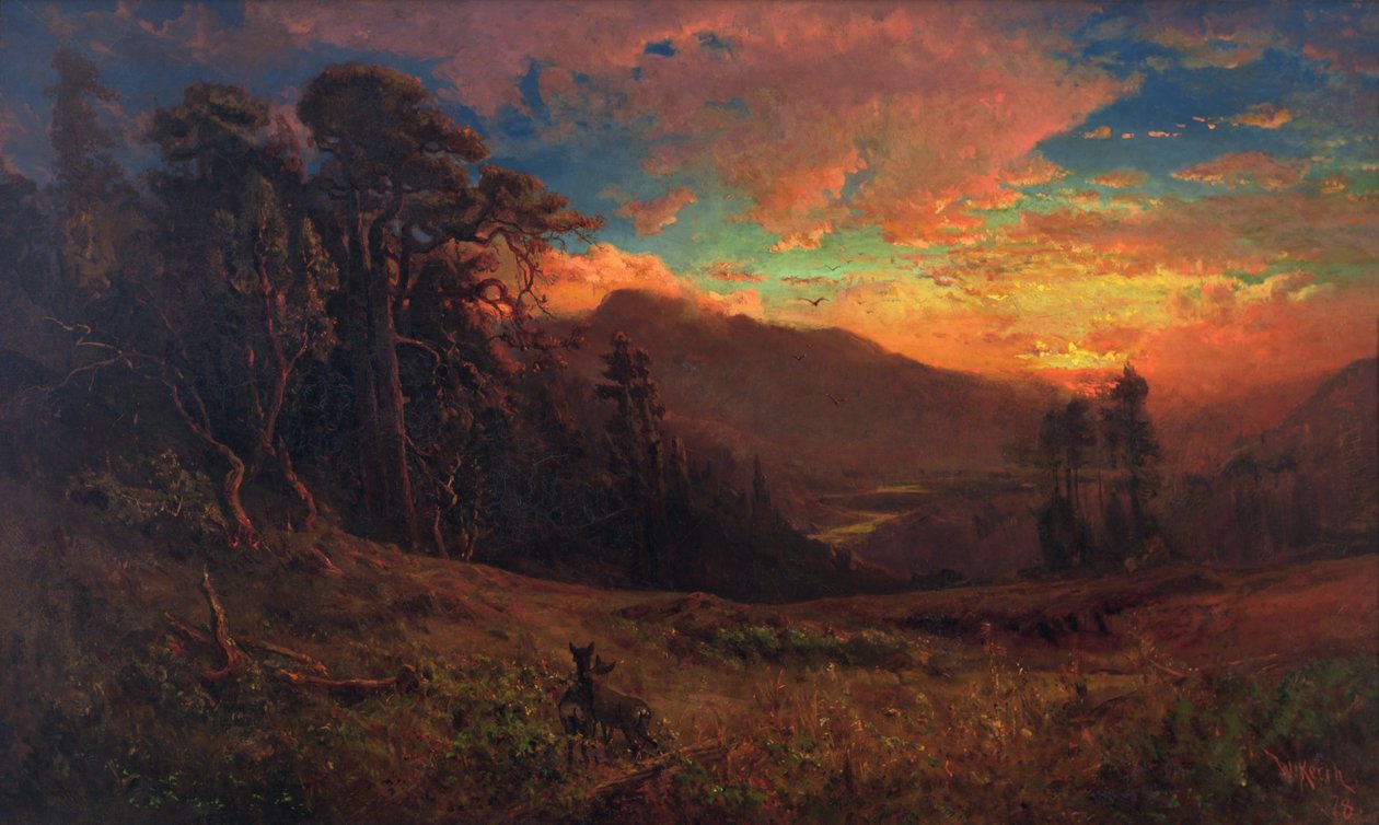 Podzimní západ slunce na řece Russian River od William Keith