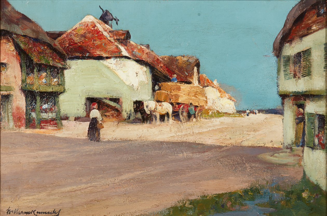 Hay Cart, Normandy Village (olej na plátně) od William Kennedy