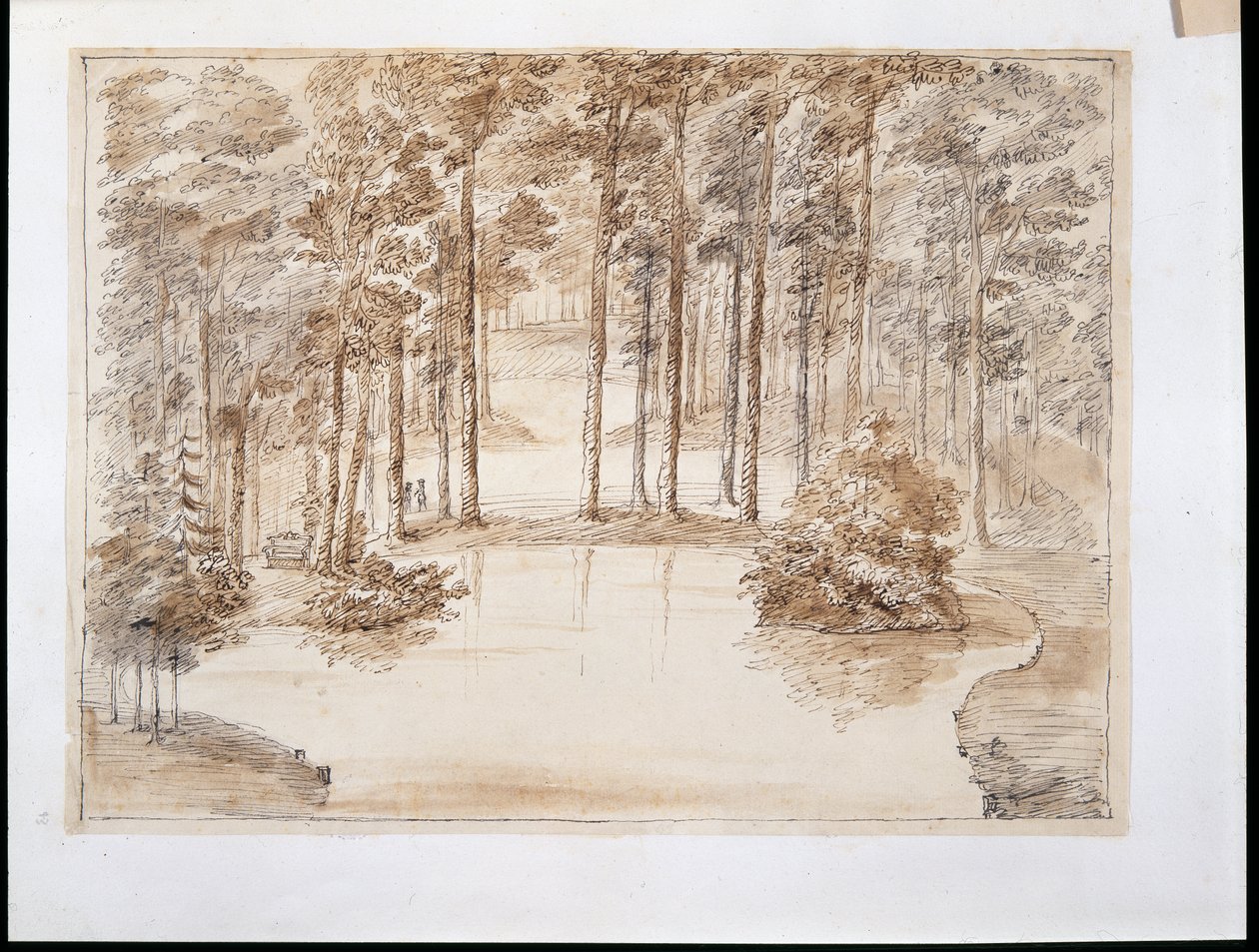 Chiswick, návrh pro vytvoření vodní lesní zahrady (pero a inkoust a pero tužkou) od William Kent