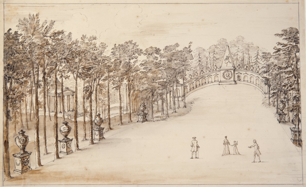 Chiswick, první návrh pro Exedru (pero a inkoust a mytí na papíře) od William Kent