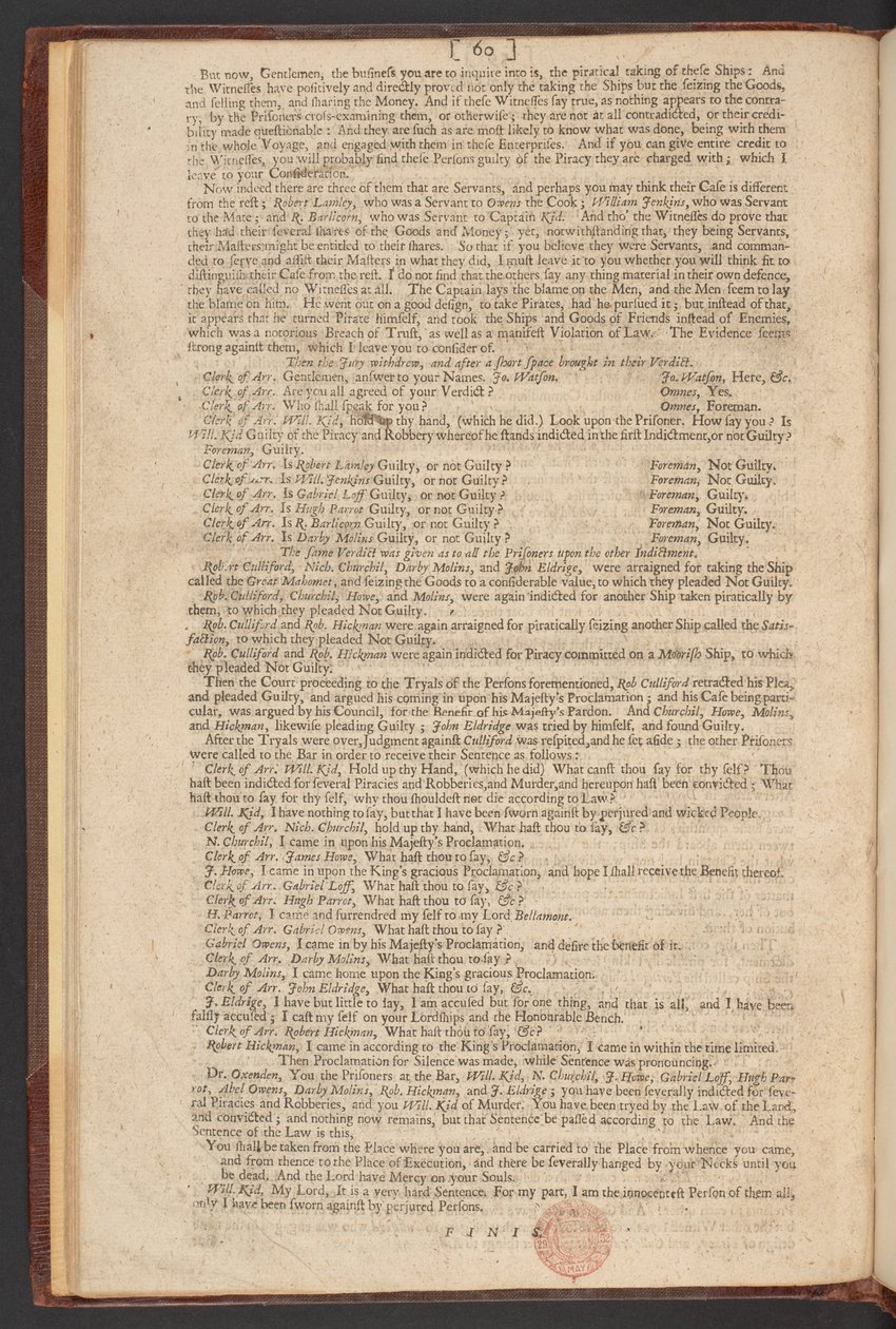 Obžaloba, soud a odsouzení kapitána Williama Kidda za Murthera a pirátství od William Kidd