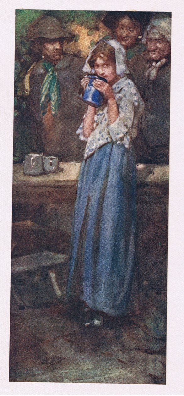 Ani stydlivá služebná, napůl ochotná být přitlačena, nesmí políbit pohár, aby ho dala k odpočinku (barva litho) od William Lee Hankey