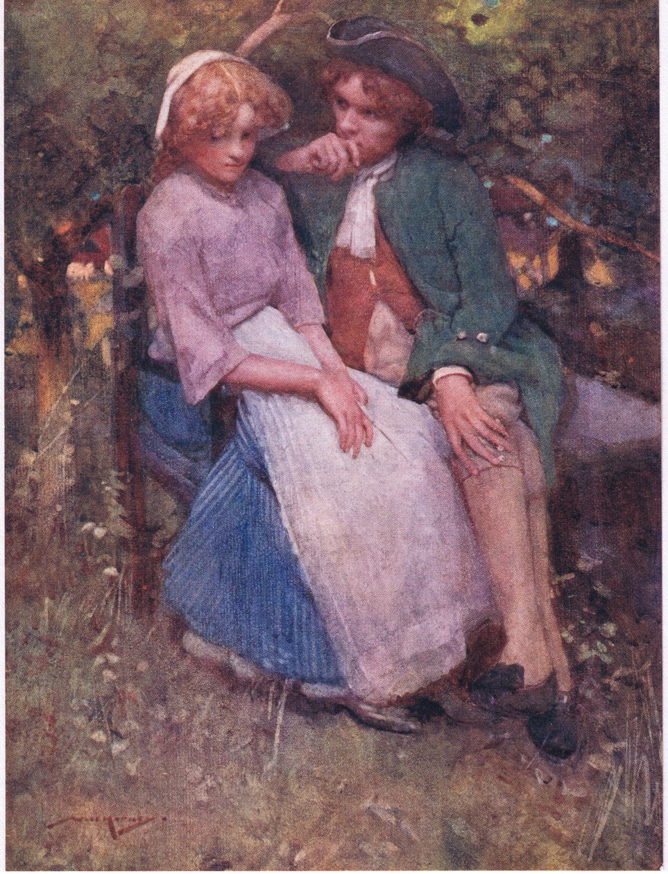Hawthorn Bush se sedadly pod stínem, pro mluvení a šeptající milovníci! (Color Litho) od William Lee Hankey
