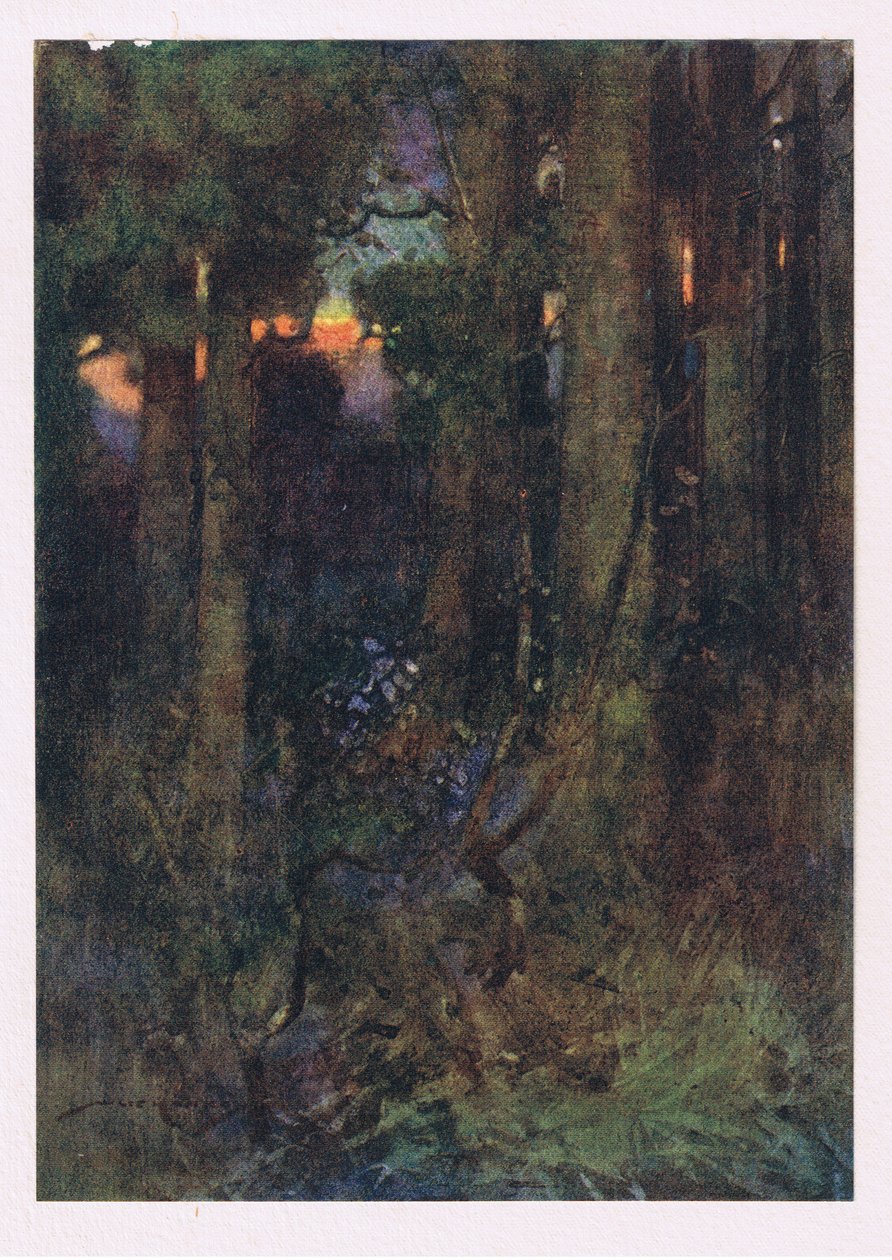 Ty zplstnatělé lesy, kde ptáci zapomněli zpívat, ale mlčící netopýři v ospalých shlucích se drží (barva litho) od William Lee Hankey
