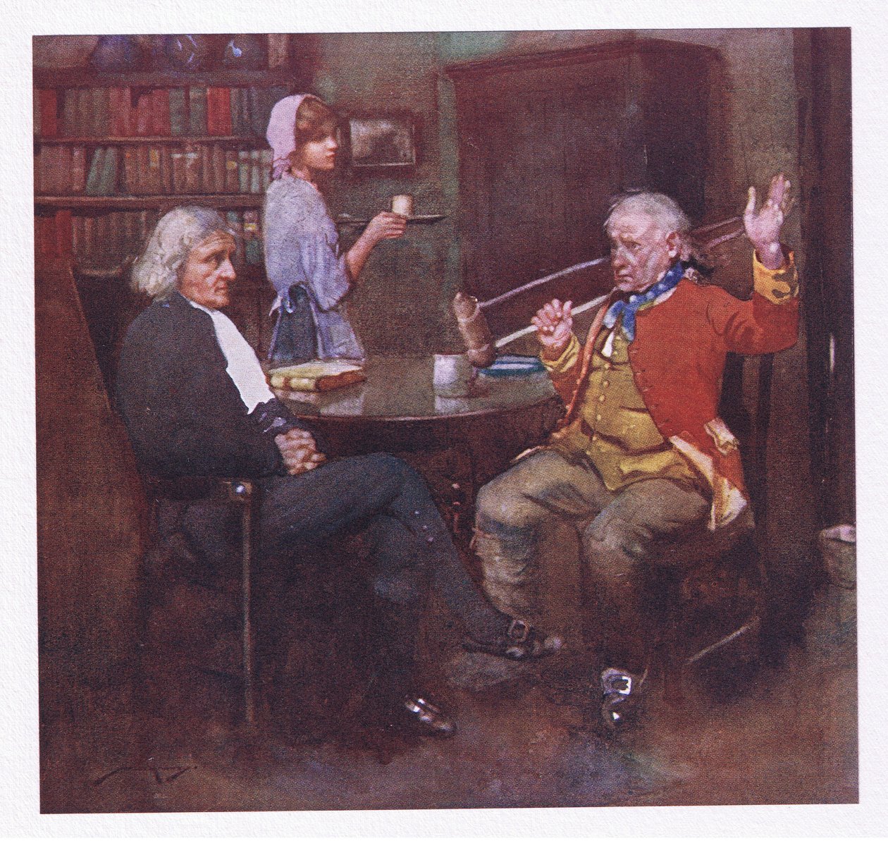 Plakal nad jeho ranami, nebo nad hotovými příběhy smutku, vzal si berlu na rameno a ukázal, jak se dobývá pole (barva litho) od William Lee Hankey