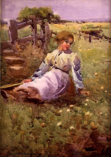 Žena v poli (akvarel na papíře) od William Lee Hankey