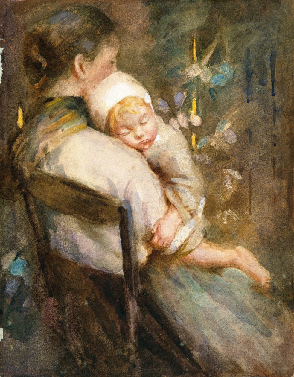 Mladá matka s dítětem spí na klíně (akvarel na papíře) od William Lee Hankey