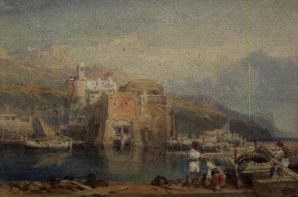 Scéna ze sicilského přístavu (akvarel) od William Leighton Leitch