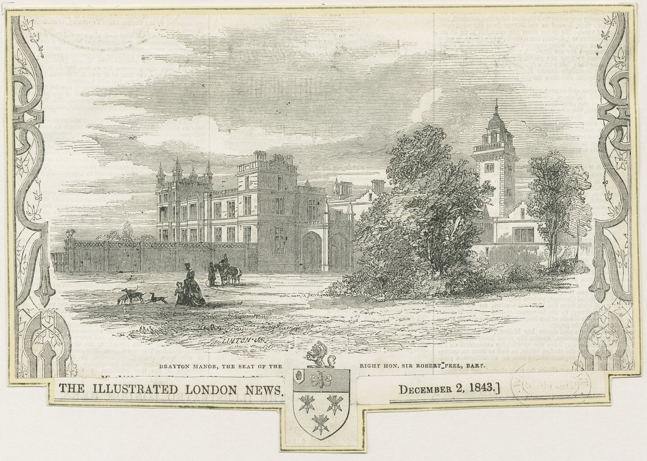 Drayton Bassett - "Drayton Manor": dřevoryt, a [c 1843] od William Linton