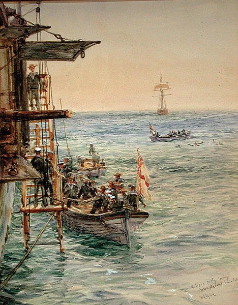 Eclipse Party Odcházení H.M.S. Theseus, Santa Pola (akvarel na papíře) od William Lionel Wyllie