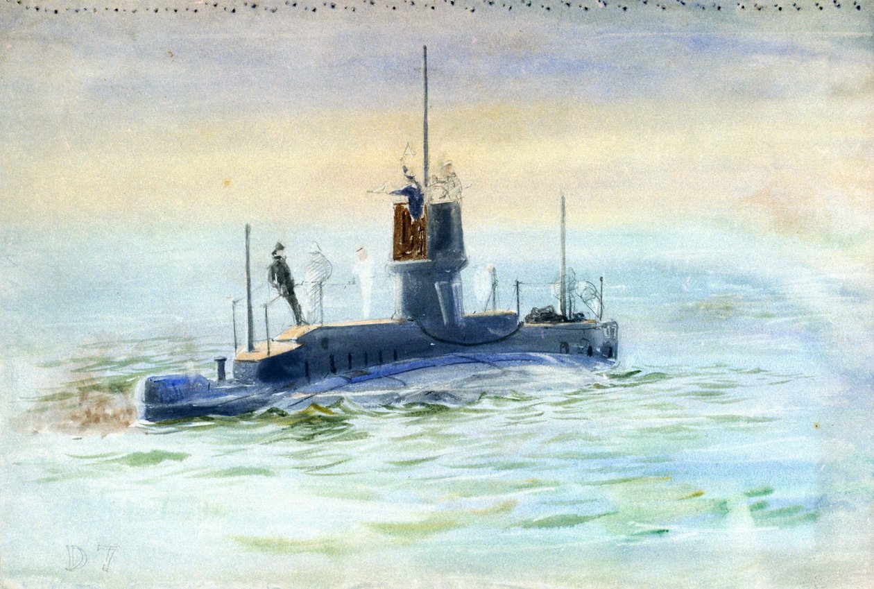Ponorka D7, počátek 20. století (akvarel, grafit) od William Lionel Wyllie