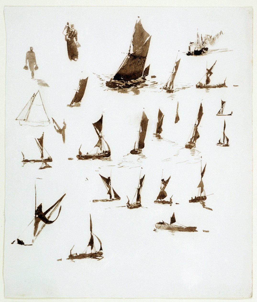 Studie o hausbótech na Temži (Anglie). Kvaš ze zápisníku, asi 1890, autor William Lionel Wyllie (1851-1931). od William Lionel Wyllie