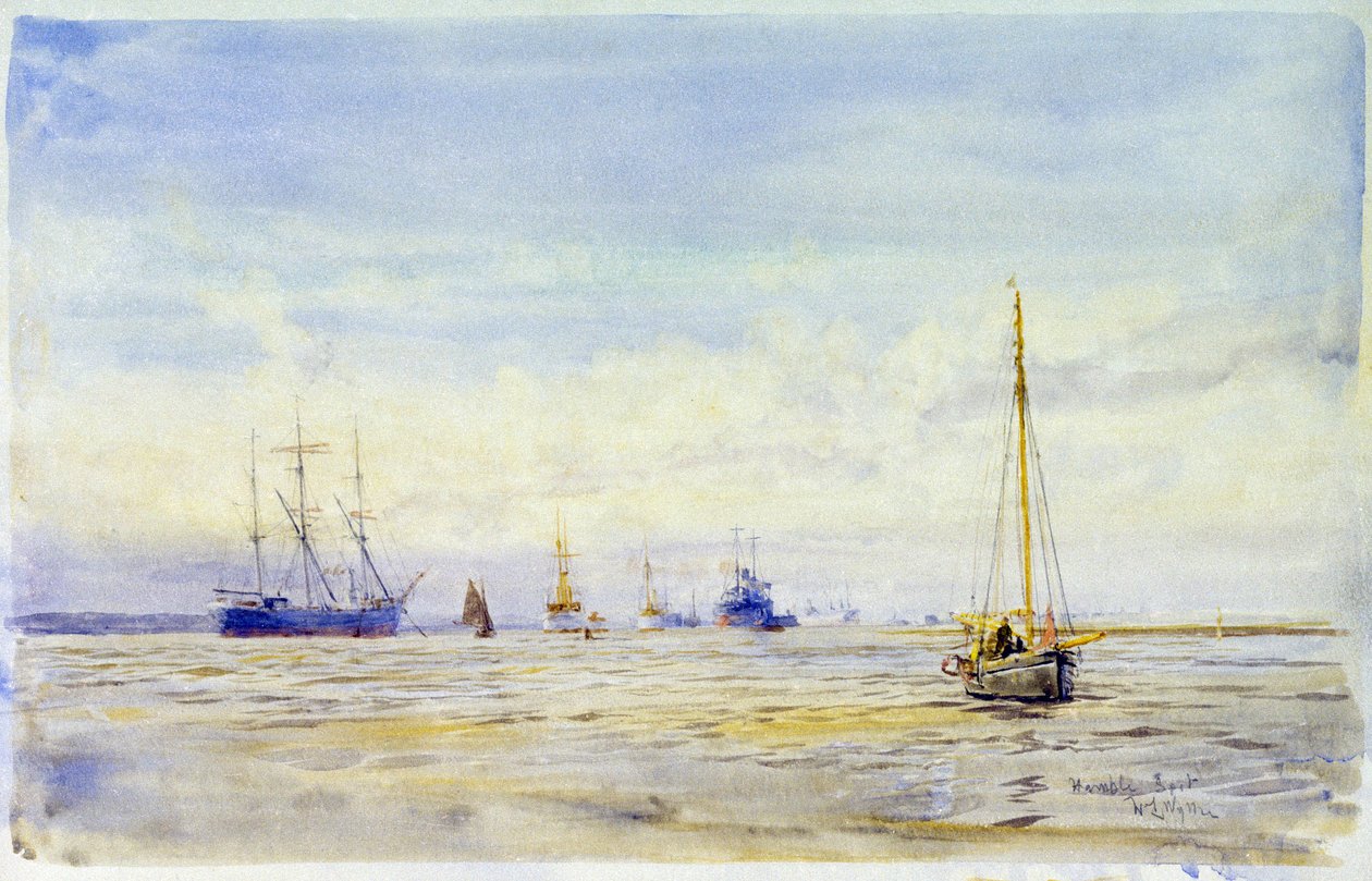Řeka Hamble (Anglie) a plavba lodí. Akvarel, konec 19. století, autor William Lionel Wyllie (1851-1931). od William Lionel Wyllie