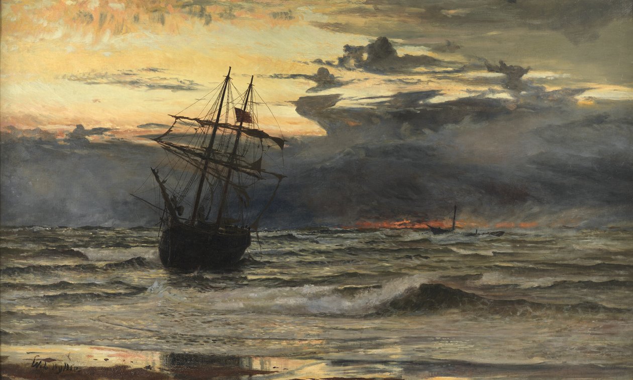 Mořská pláž po bouři - čas, svítání od William Lionel Wyllie