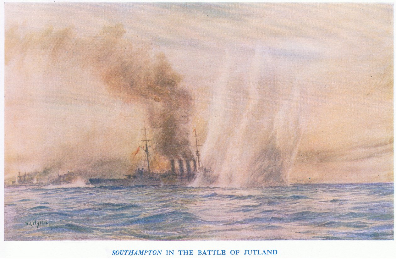 Southampton v bitvě o Jutsko, z Cassells History of the British People vydané společností Waverley Book Company Limited, kolem roku 1940 od William Lionel Wyllie