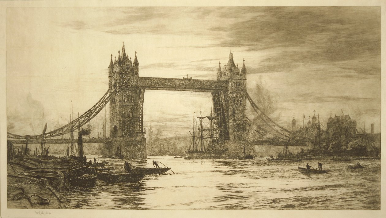Tower Bridge při pohledu z řeky Temže, Londýn, c1894-1931 od William Lionel Wyllie
