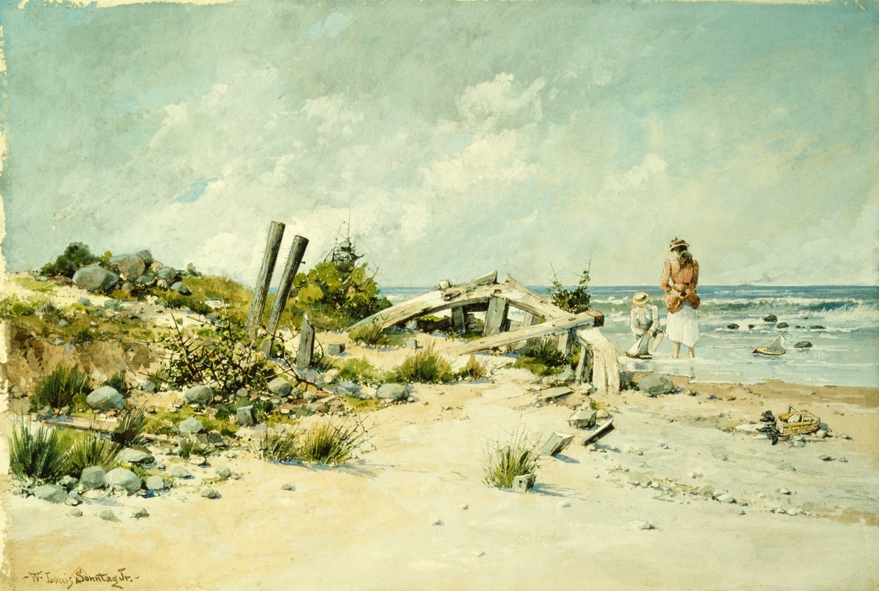 Hra na mořském pobřeží (akvarel a kvaš) od William Louis Jnr. Sonntag