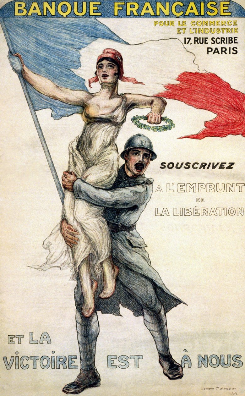 Francouzská banka pro obchod a průmysl. Plakát pro národní půjčku: „“ Předplaťte si Liberation Loan and Victory Is Own““ – nemocný. od Williama Malherbeho od William Malherbe