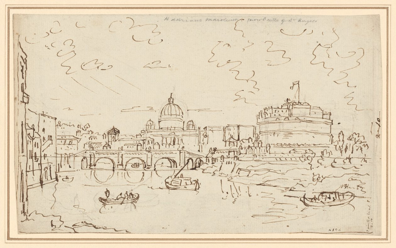 Tibera se Svatým Petrem a Castel S. Angelo (recto) od William Marlow