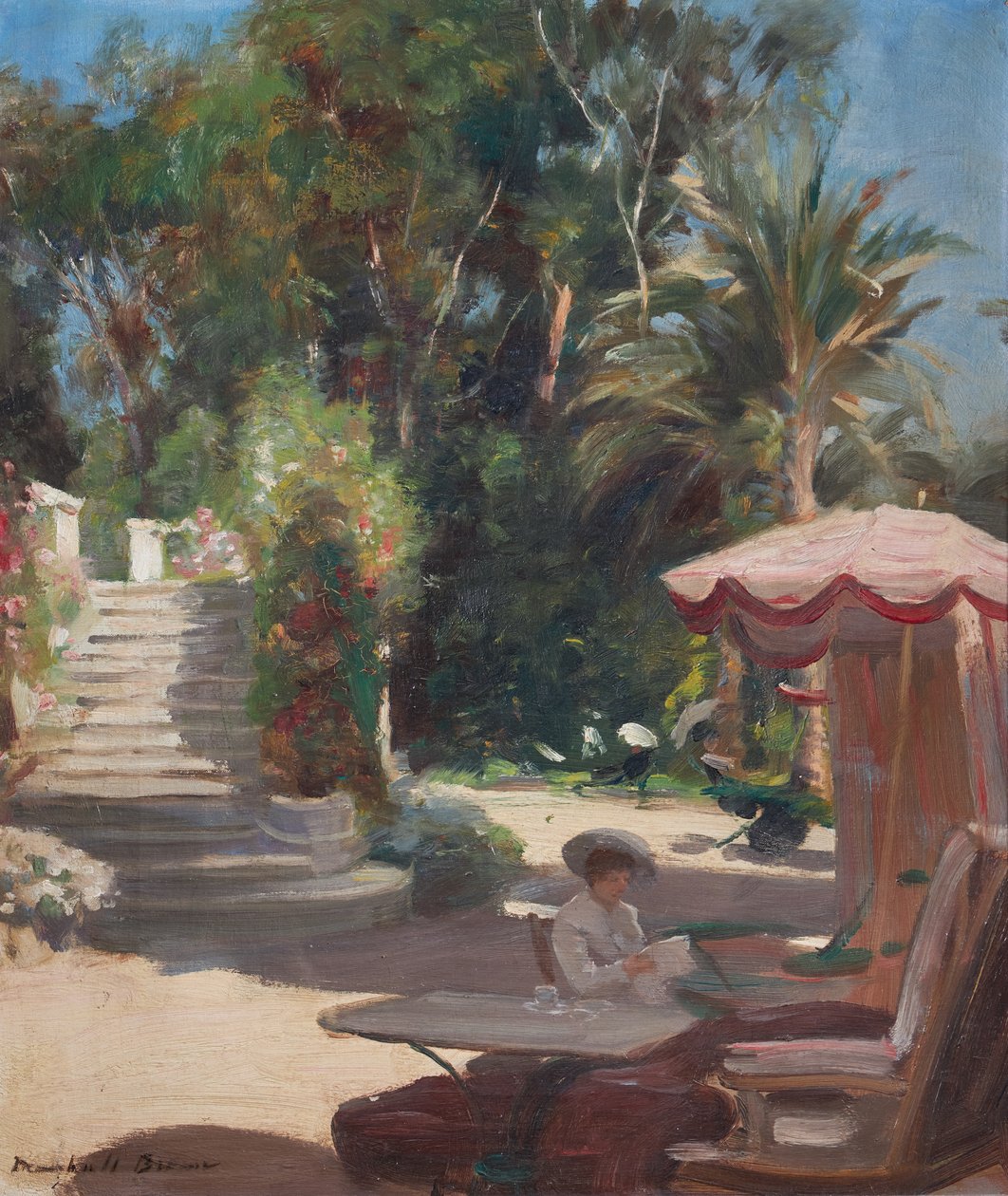 Hotel Garden, Grasse-en-Vence, signováno vlevo dole Marshall Brown (olej na plátně) od William Marshall Brown