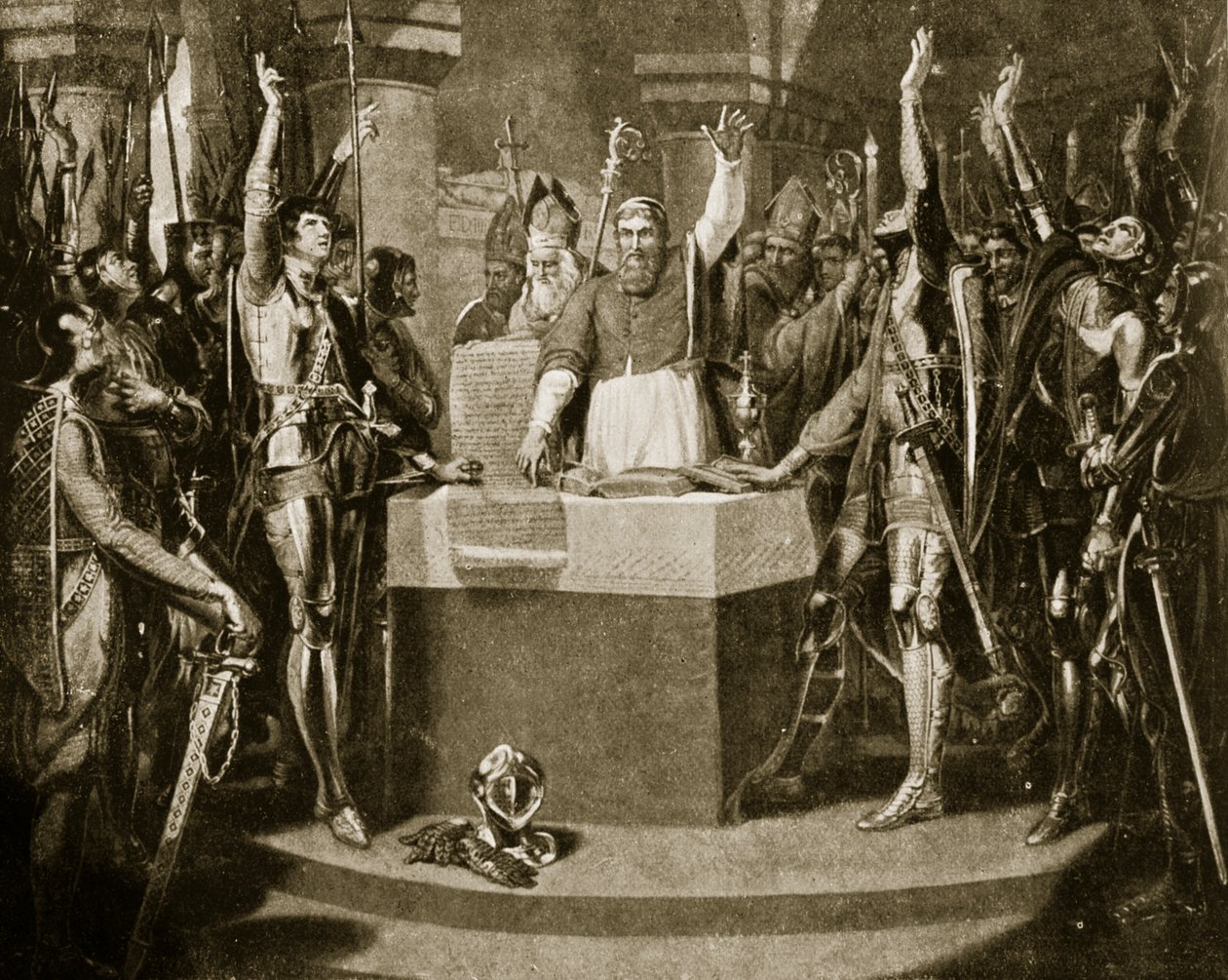 Přísaha baronů, 1214, ilustrace z knihy Hutchinsons Story of the British Nation, cca 1920. od William Martin