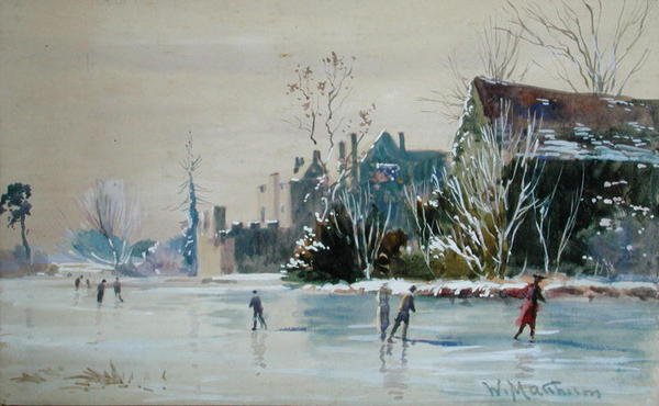 Bruslení na Broughton Castle (akvarel a tělová barva na papíře) od William Matthison