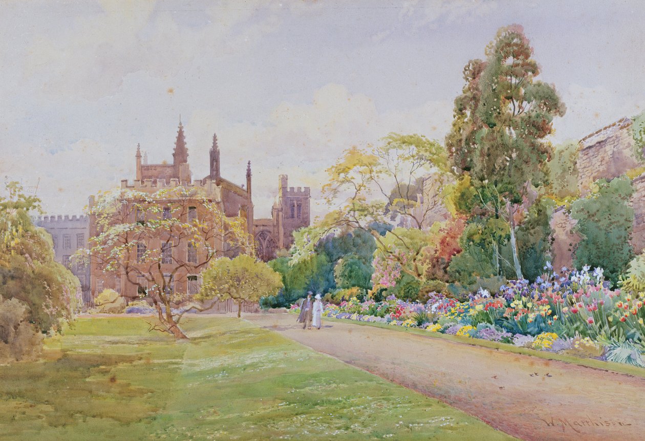 Dlouhá procházka a květinová hranice v květnu - New College, Oxford, c.1918 od William Matthison