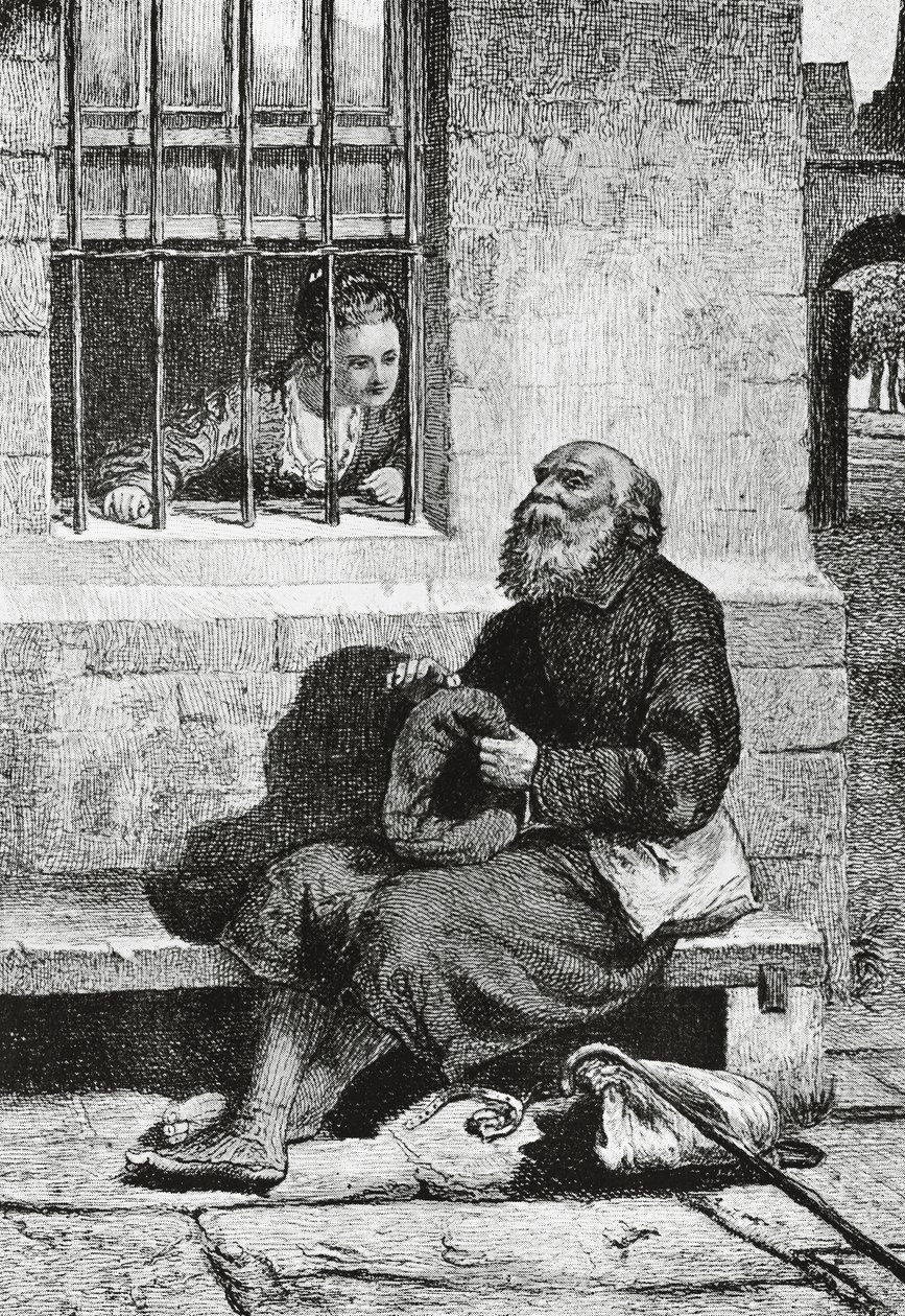 Slečna Wardour a žebrák Edie Ochiltree, ilustrace pro Antiquary, historický román Waltera Scotta (1771-1832), rytina po kresbě William McTaggart (1835-1910) od William McTaggart