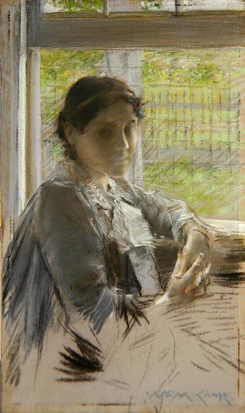 U okna, asi 1890 (pastel na plátně) od William Merritt Chase