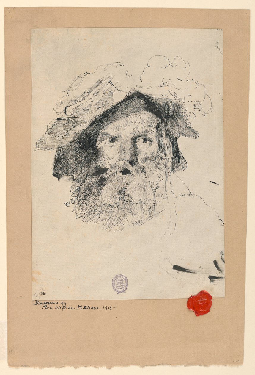 Kresba, Hlava vousatého muže, 1872-78 od William Merritt Chase