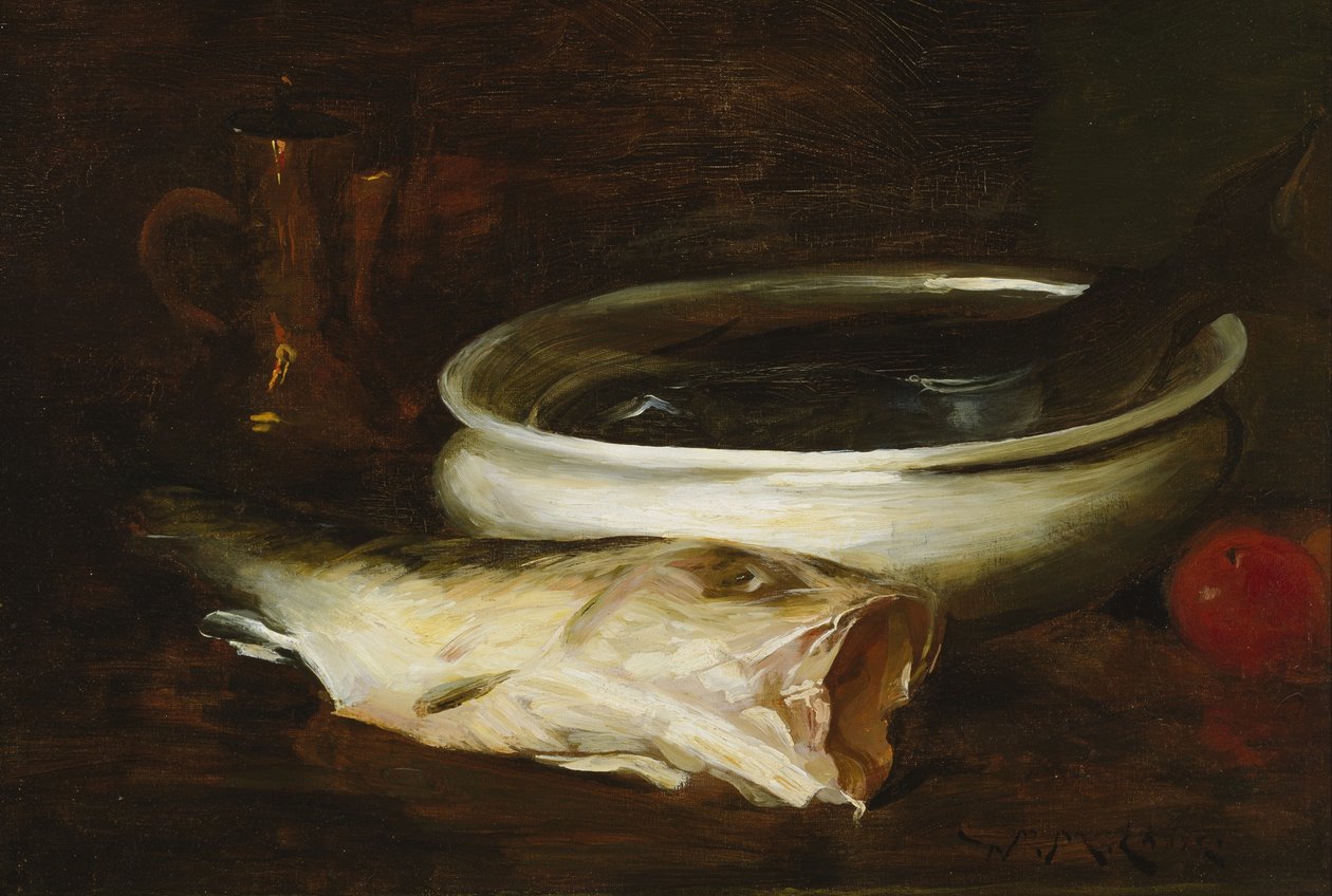 Ryby a zátiší, cca 1904-1909 (olej na plátně) od William Merritt Chase