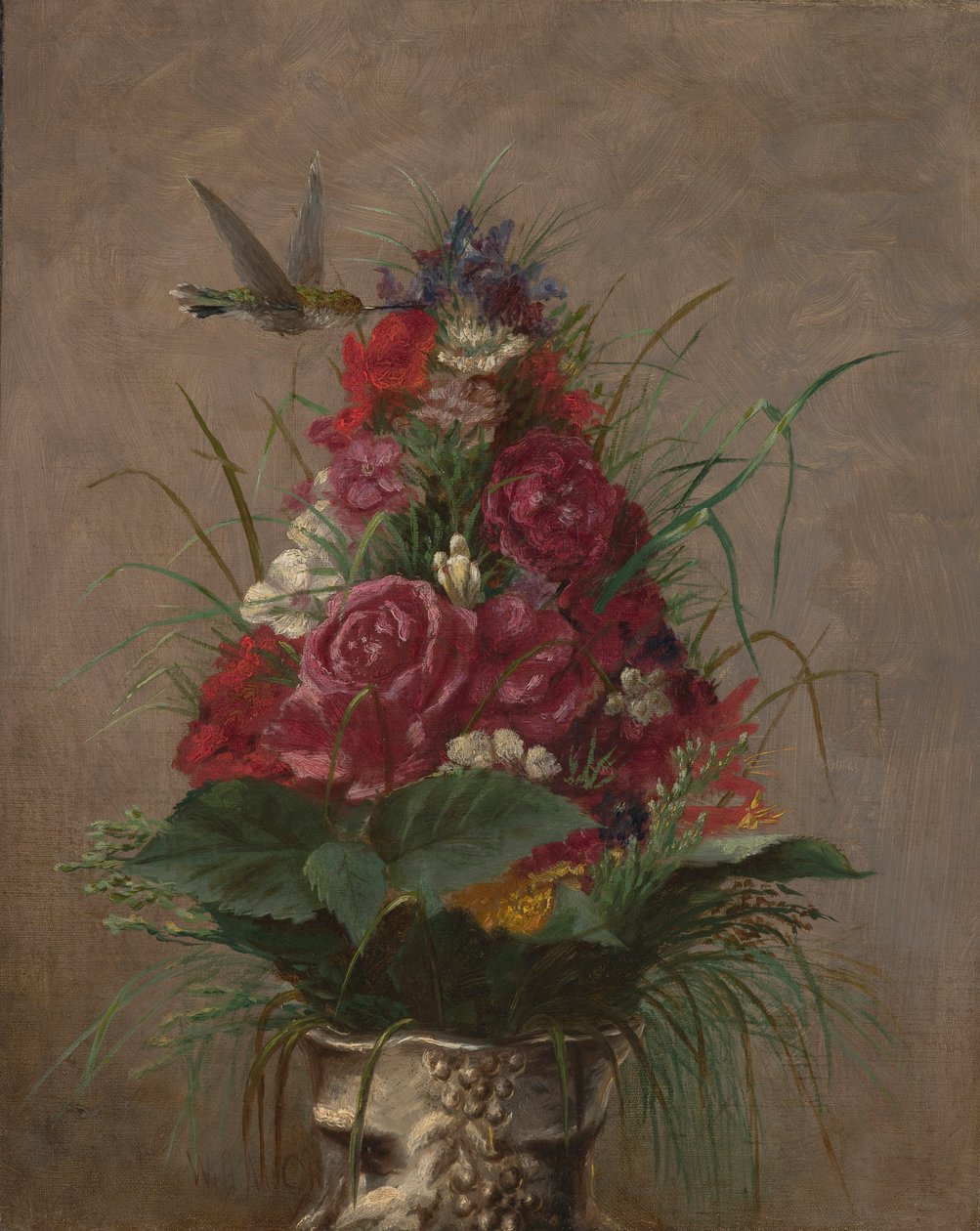 Květinové zátiší s kolibříkem od William Merritt Chase
