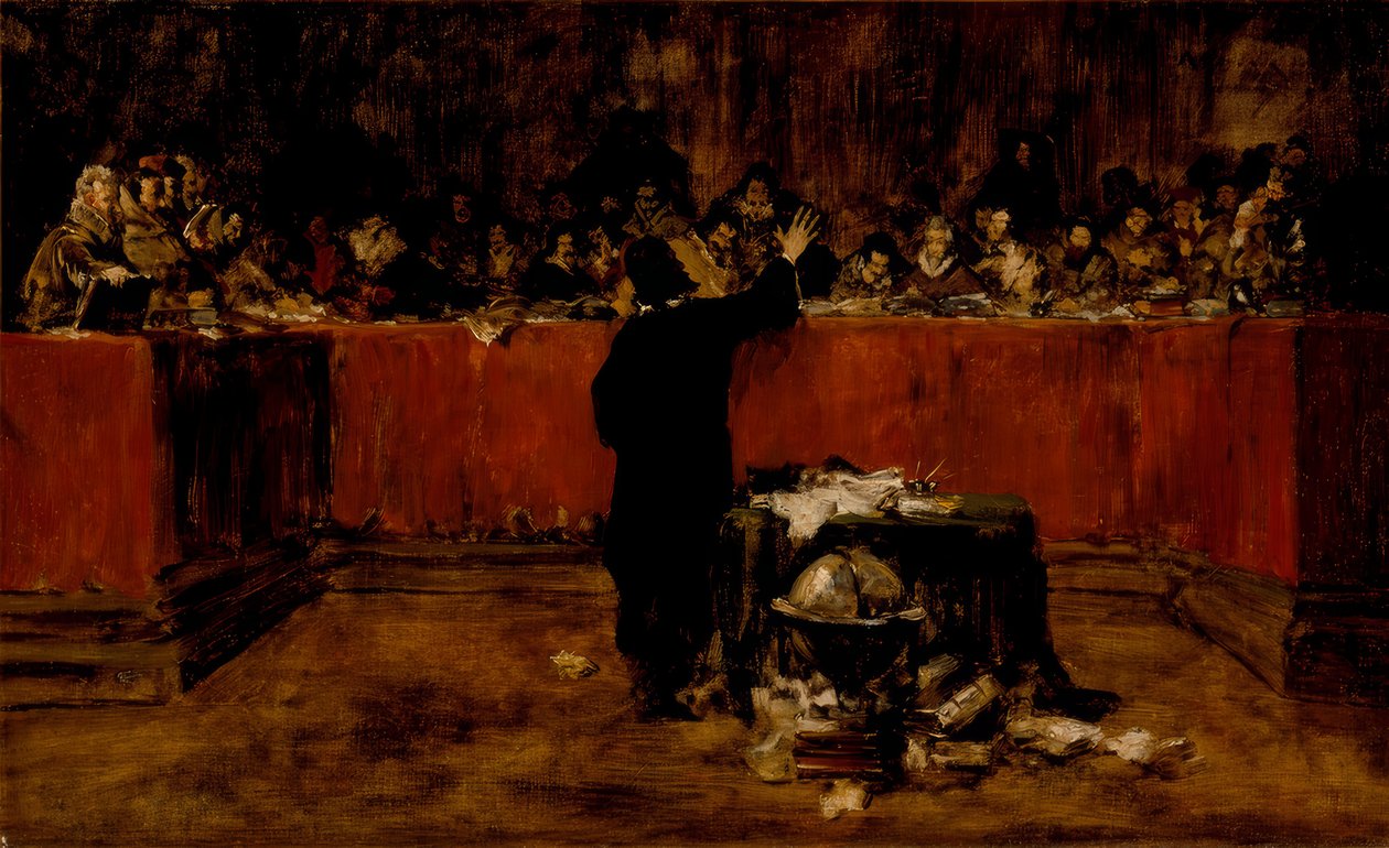 Columbus před koncilem v Salamance od William Merritt Chase