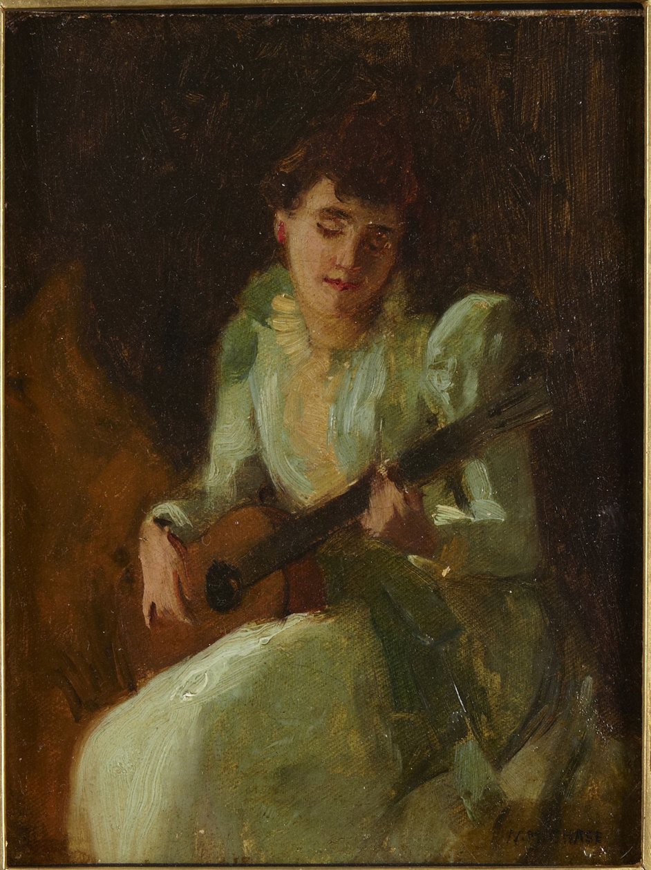 Dáma hrající na kytaru od William Merritt Chase