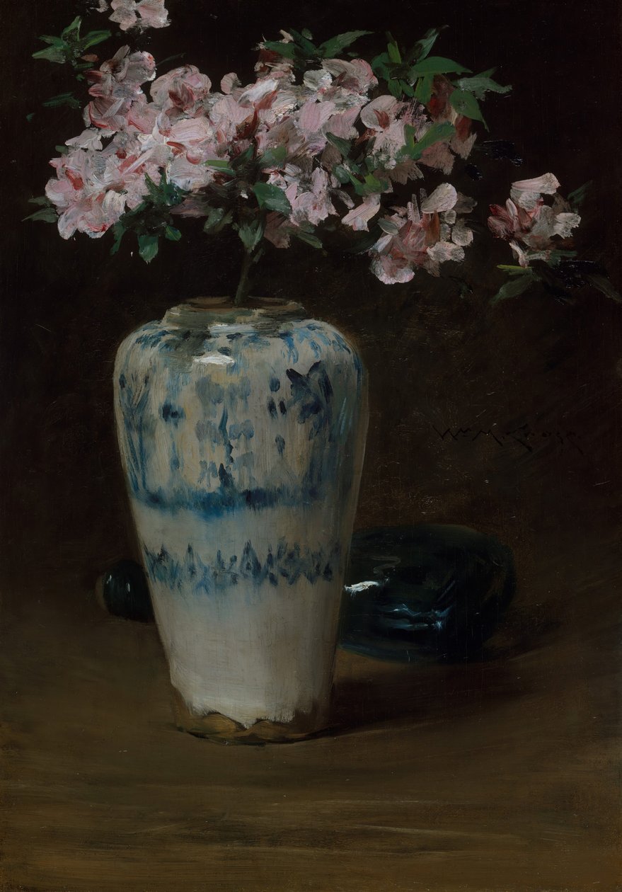 Růžová azalka Čínská váza, 1880-90. od William Merritt Chase