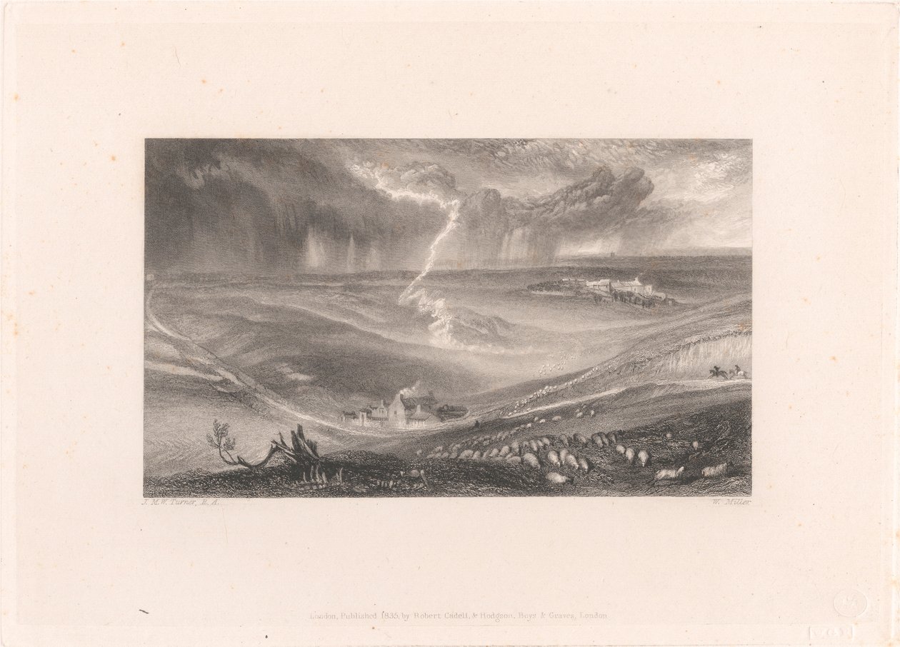 Pole Waterloo s bleskem od William Miller