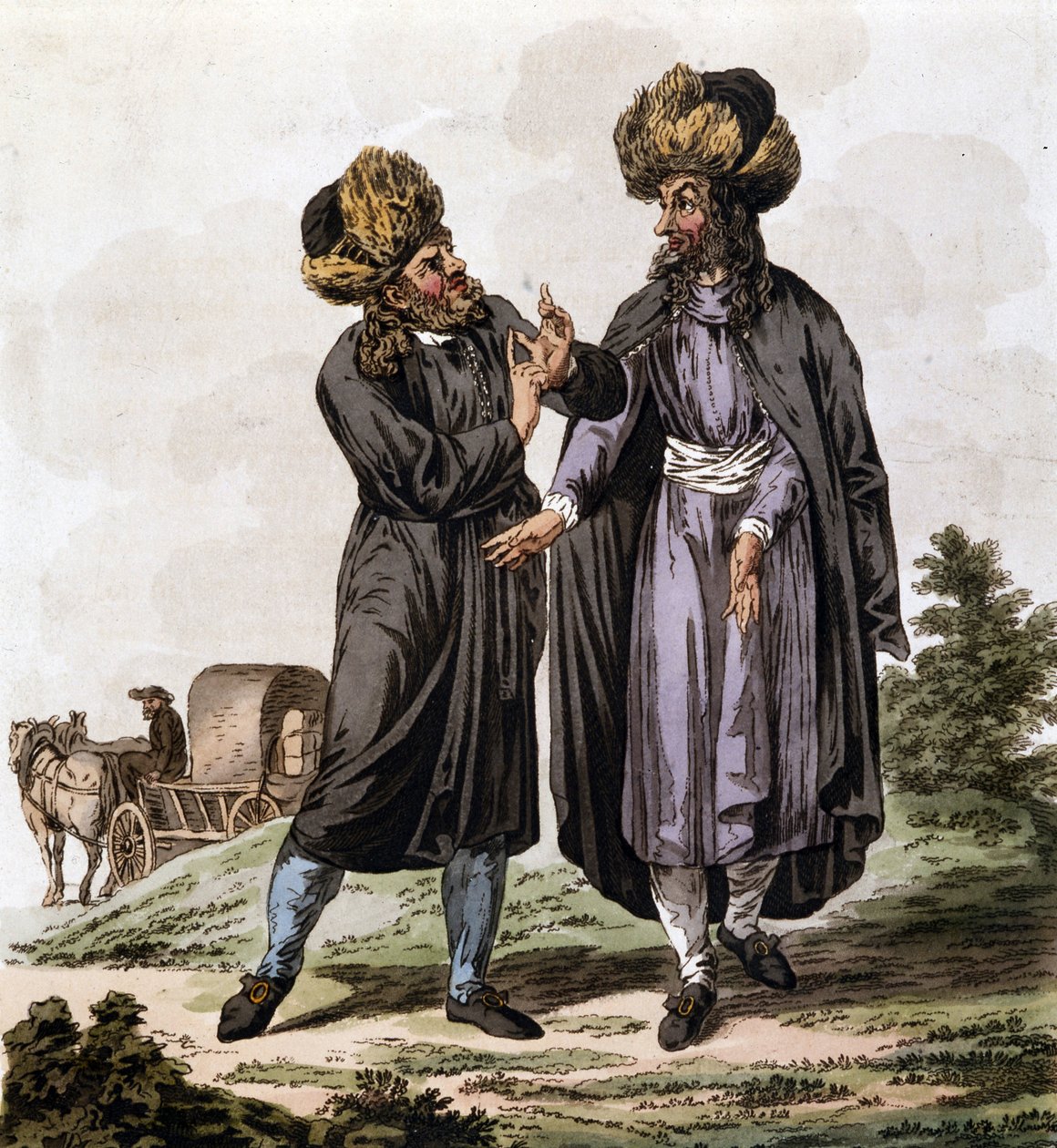 Polští Židé, rytina z knihy „Kostým dědičných stavů domu Rakouska“ od Antoina Françoise Bertranda de Molleville a ilustrovaná Williamem Millerem (1796-1882) v roce 1804 od William Miller