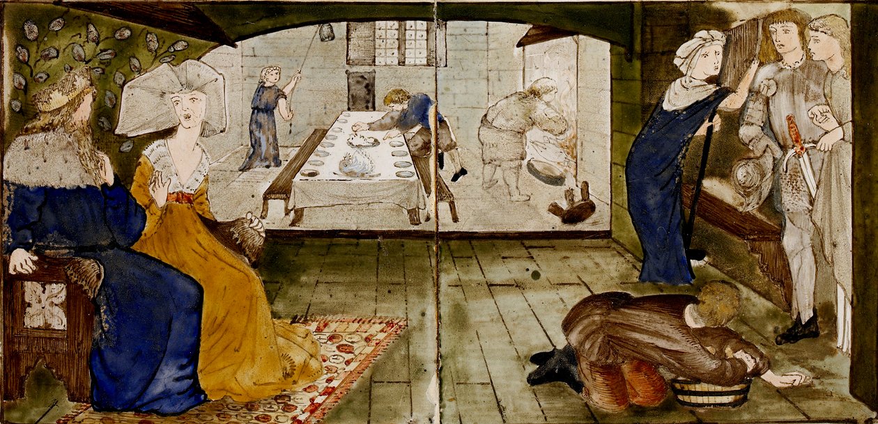 Šestnáct dlaždic tvoří osm ilustrací příběhu 
