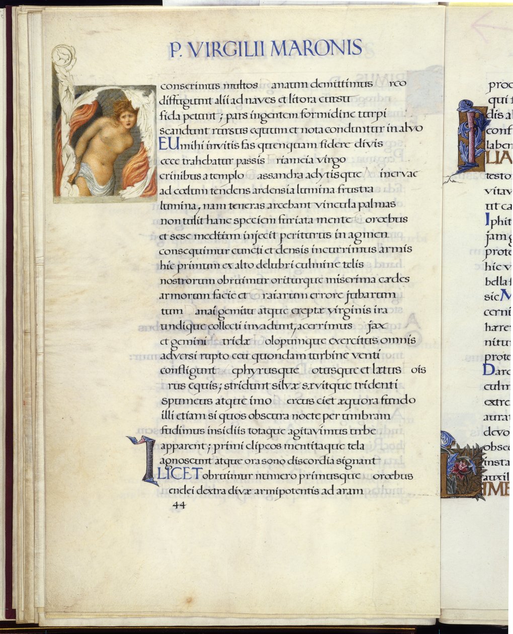 Cassandra vázaná, strana 44 z Virgilovy "Aeneid" od William Morris