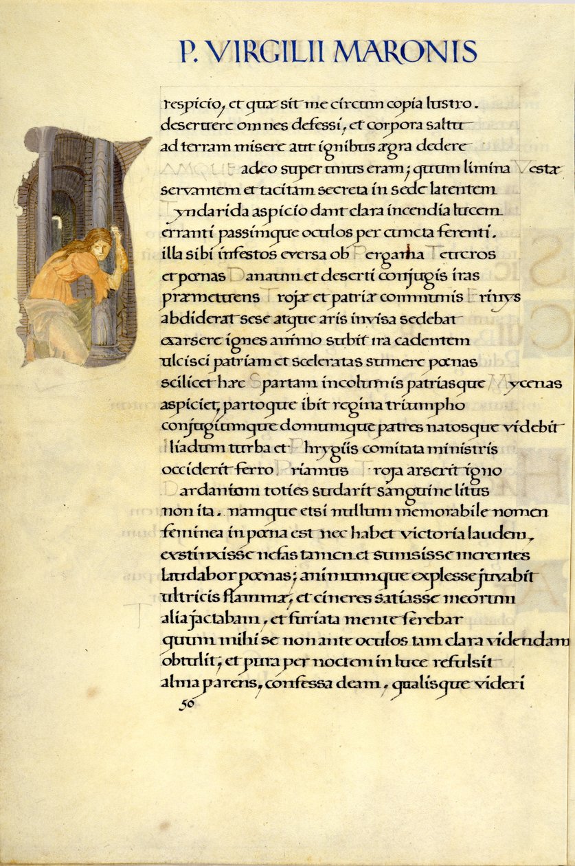 Helena se skrývá v chrámu Vesta, strana 50 z Virgilovy "Aeneid" od William Morris