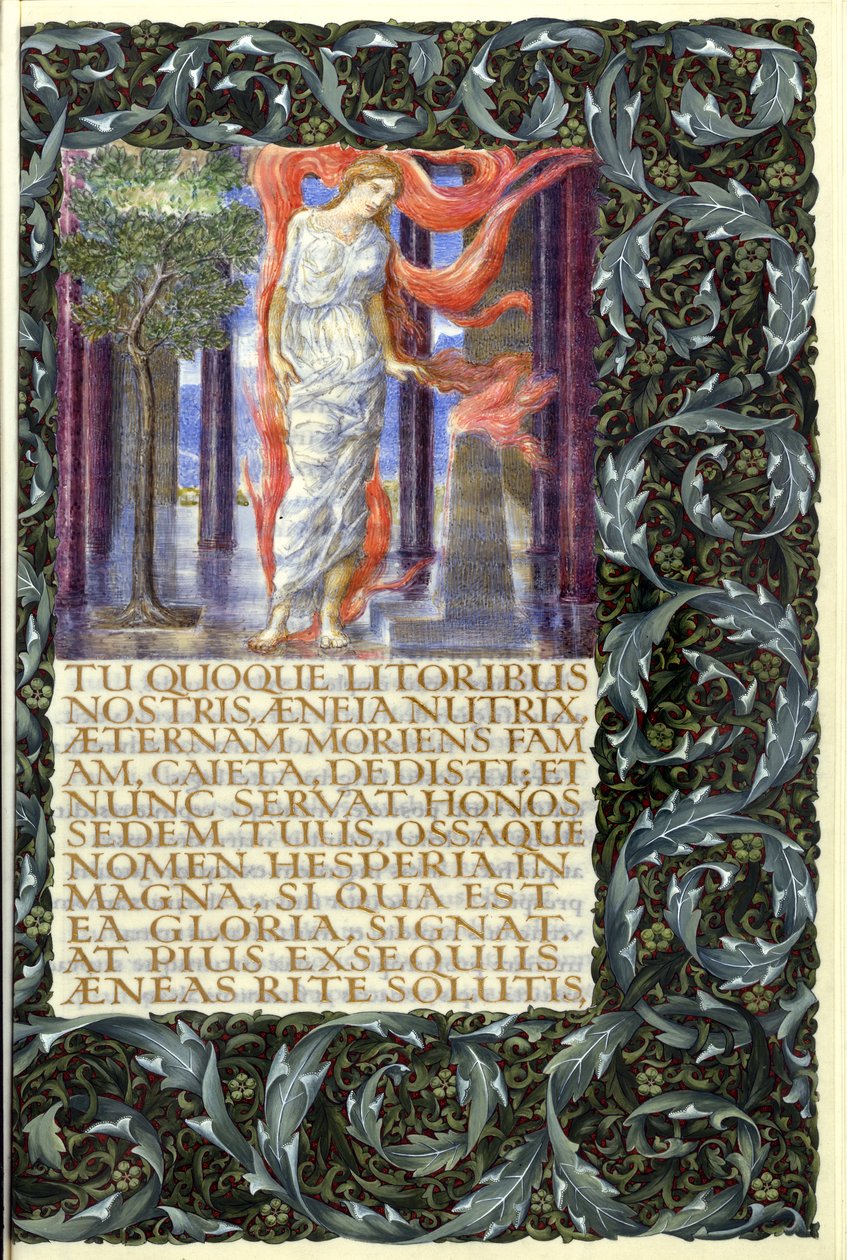 Lavinia, úvod IV. knihy Vergiliovy "Aeneidy" (akvarel na pergamenu) od William Morris