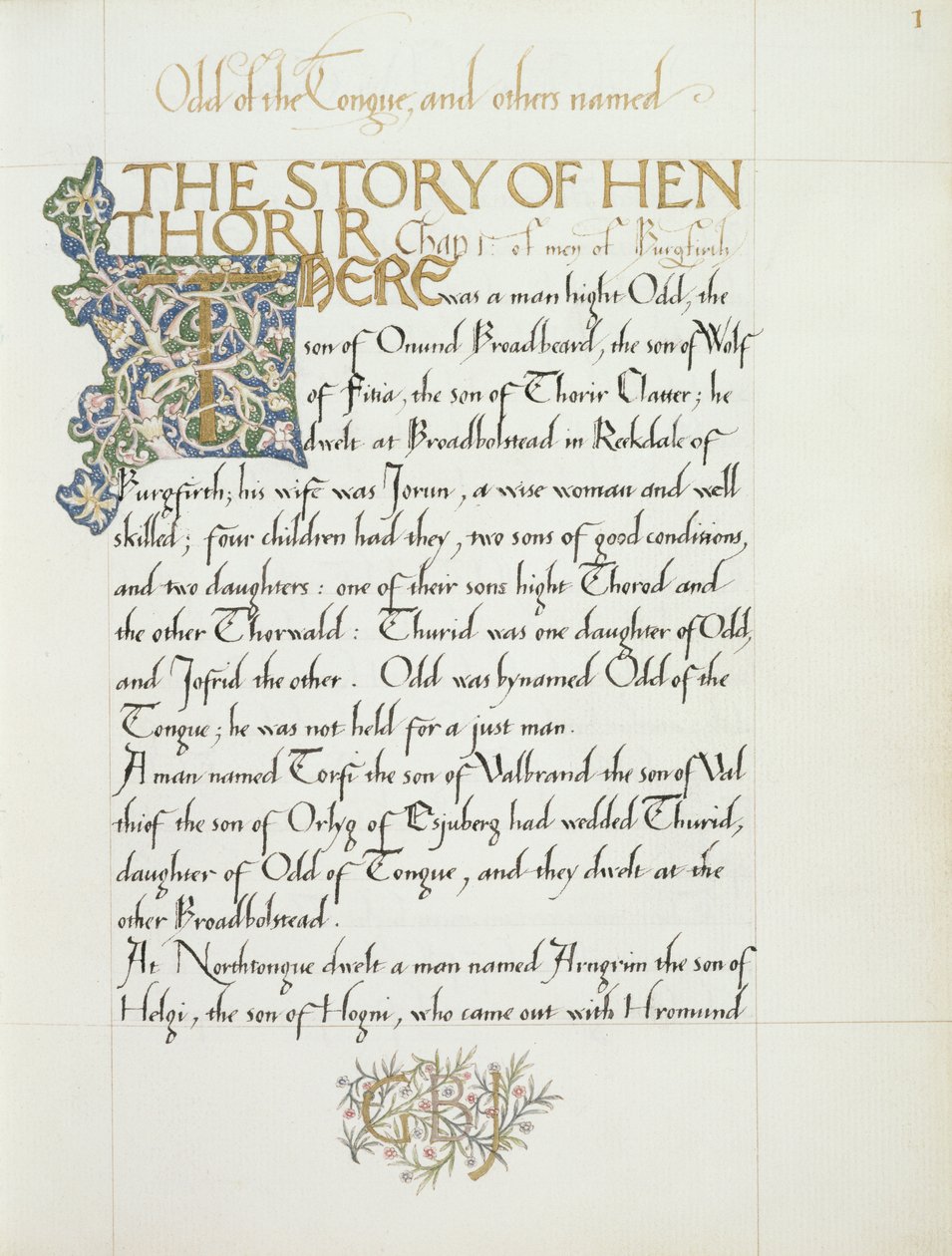Ms 270* f.1r The Story of Hen Thorir, c.1873-4 (papír) od William Morris