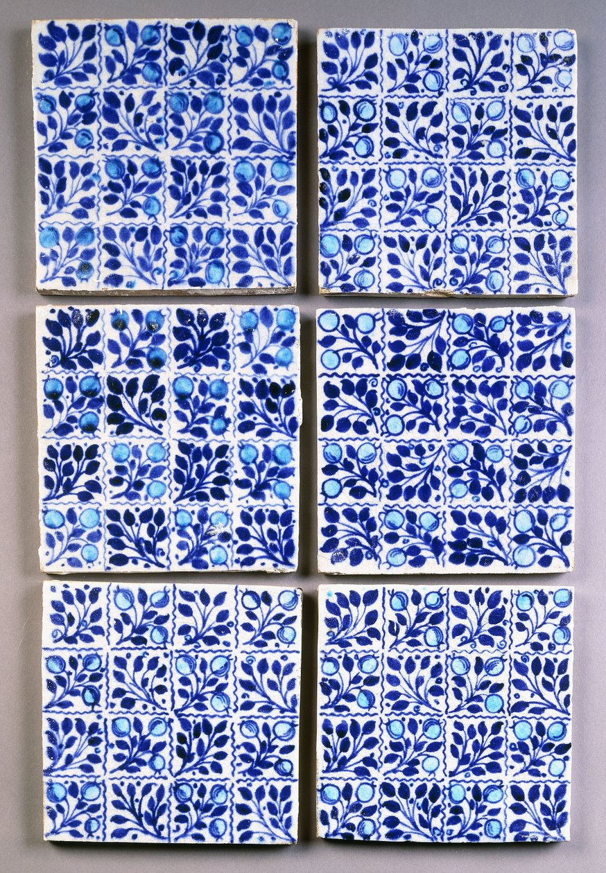 Sedm modrých čtvercových dlaždic William Morris 