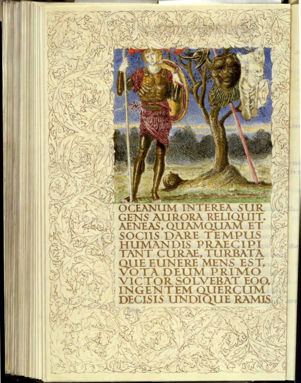 Venuše dává brnění Aeneovi, otevření VIII. knihy Vergiliovy „Aeneidy“ od William Morris