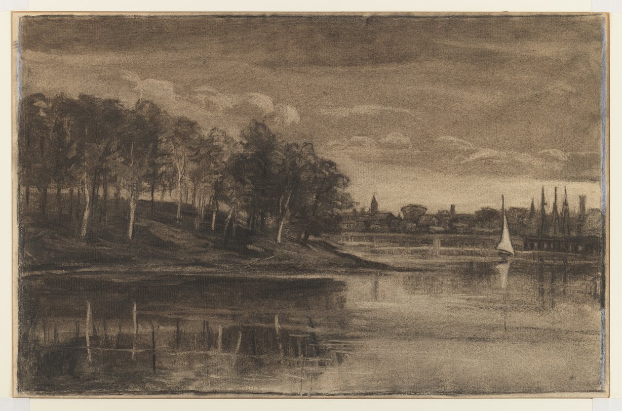 Krajina – Jezerní scéna (uhlí a křída na papíře) od William Morris Hunt