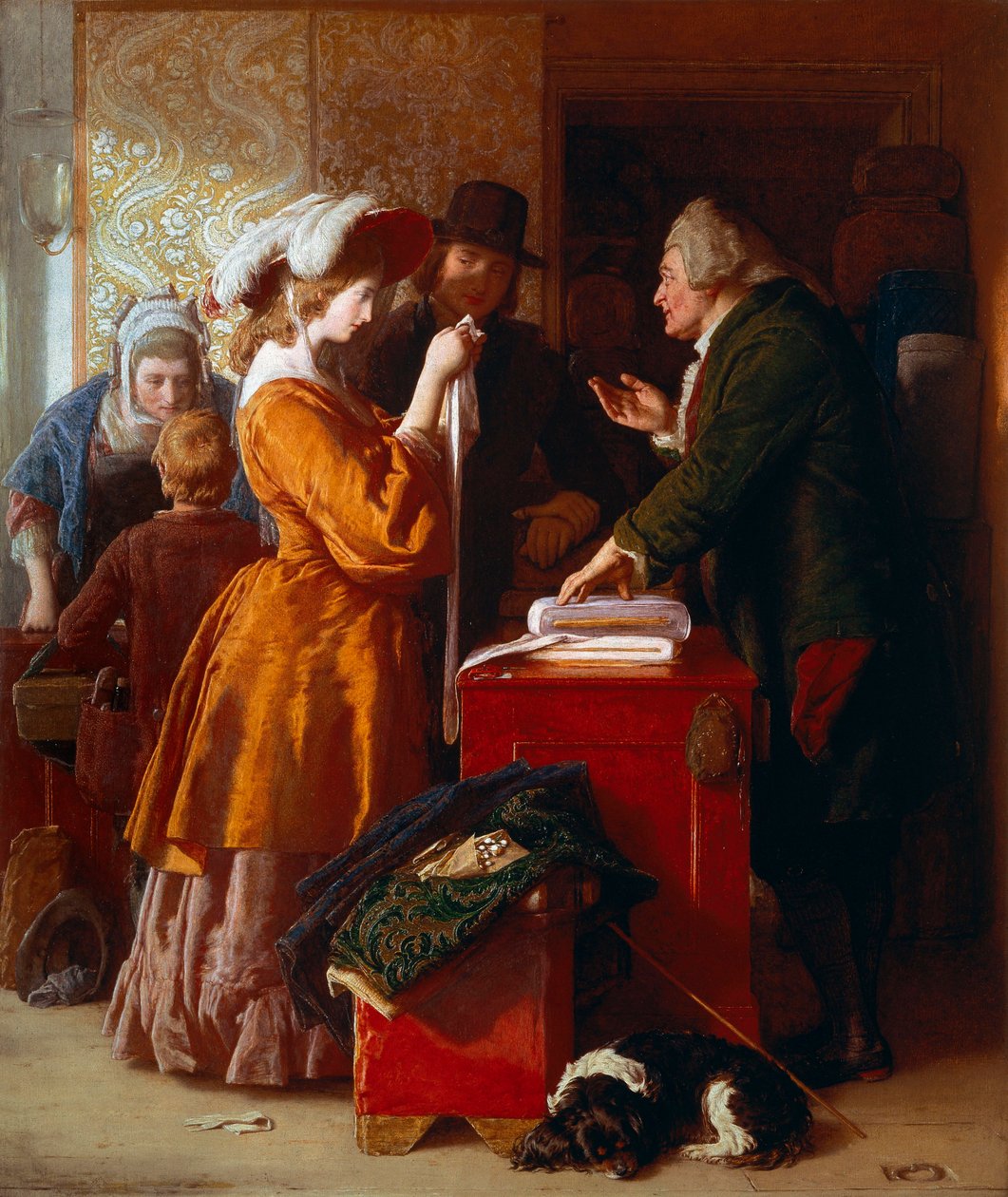 "" Výběr svatebních šatů "" Detail. Obraz Williama Mulreadyho (1786-1863). 1845. Londýn. Victoria and Albert Museum. od William Mulready